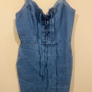 Iris Strapless Denim Lace-Up Dress
